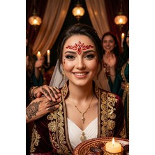 Bear & Pear Ruby Red Festival ve Kına Konseptli Yüz Mücevheri Kırmızı Yüz Taşı