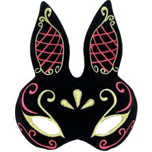 Colezium Siyah Renk Kırmızı Gold Simli Siyah Süet Kaplama Tavşan Maskesi 18X16 cm