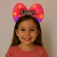 Colezium LED Işıklı Love Yazılı Fuşya Fiyonk Taç – Kız Çuk Parti Tacı
