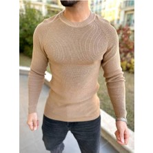 Elku Moda Kazak Slim Fit Naturel Örme Pamuk Bisiklet Yaka Tüylenmeyen Triko Dar Kesim Body Kazak