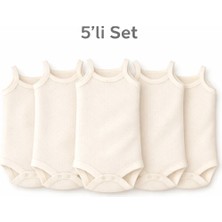 Novibaby 5'li Jakarlı Ip Askılı Bebek Body Zıbın Çıtçıtlı 100% Pamuk - Ekru
