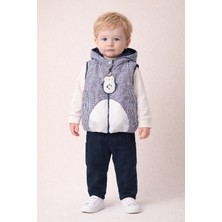 Harika Kids Erkek Bebek 3’lü Takım 9-24 Ay Şişme Yelek %100 Pamuk Sweatshirt Gabardin Pantolon