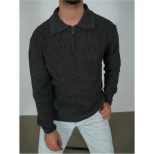 Elku Moda Oversize Tüylenmez Naturel Pamuk Fermuarlı Polo Yaka Triko Kazak Şık ve Konforlu Sağlıklı Tasarım