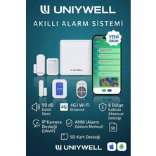 Uniywell 4g + Wi-Fi + Ethernet Akıllı Alarm Sistemi - 90 Db Dahili Sirenli, Ip Kamera (Onvıf) ve 8 Bölge Kablolu Aksesuar Destekli Güvenlik Seti 1 Yıl Alarm Çağrı Merkezi Hizmeti + Akü Hediye