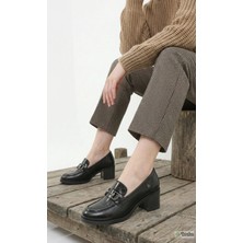 Mammamia Kadın Hakiki Deri Ortopedik Kalın Topuklu Klasik Ayakkabı M27YA/3395