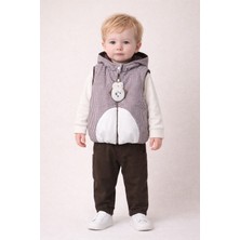 Harika Kids Erkek Bebek 3’lü Takım 9-24 Ay Şişme Yelek %100 Pamuk Sweatshirt Gabardin Pantolon