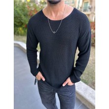 Elku Moda Kazak Oversize Örme Natural Pamuk Bisiklet Yaka Tüylenmeyen Kazak Salaş Tarz Triko Sweatshirt