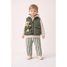 Harika Kids Erkek Bebek 3’lü Takım 9-24 Ay Şişme Yelek %100 Pamuk Sweatshirt Gabardin Pantolon