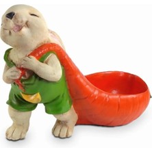 Dekoromi Dekoratif Havuç Taşıyan Tavşan Saksı Biblo 26X19 cm