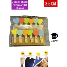 Desenli Ahşap Mini Mandal 12 Adet 3,5 cm Süsleme Mandalı