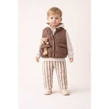 Harika Kids Erkek Bebek 3’lü Takım 9-24 Ay Şişme Yelek %100 Pamuk Sweatshirt Gabardin Pantolon