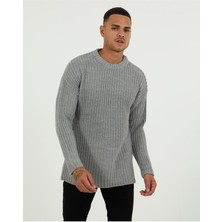 Elku Moda Bisiklet Yaka Oversize Triko Kazak Çift Kat Zincir Örgü Tüylenmez Doğal Pamuklu Bol Kesim Kazak