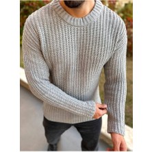 Elku Moda Bisiklet Yaka  Oversize Çift Kat Zincir Örgü Naturel Pamuk Bol Kesim Tüylenmez Örme Triko Kazak