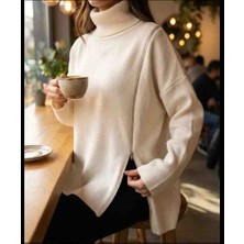 Kadın  Balıkçı Yaka Fermuar Detaylı Kazak