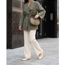 Kadın Kruvaze Yaka Haki  Trençkot