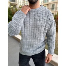 Elku Moda Kazak Oversize Kare Örgü Desenli Naturel Pamuk Bol Kesim  Bisiklet Yaka Tüylenmeyen Salaş Triko