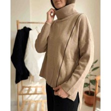 Kadın  Balıkçı Yaka Fermuar Detaylı Kazak