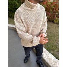 Elku Moda Boğazlı Erkek Kazak Oversize Balıkçı Yaka Geniş Salaş Triko Oversize Triko