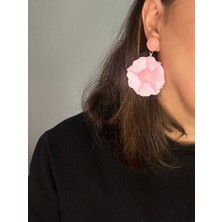 ALS Tasarım Dünyası Kadın Açık Pembe Renk Çiçek Figürlü Kumaş Özellikli Yaz Küpesi, Sallantılı Küpe
