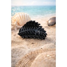 Nati Co Siyah Yaprak Desenli Mandal Toka – Güçlü Tutuşlu Şık Saç Tokası (6cm)