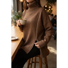 Kadın  Balıkçı Yaka Fermuar Detaylı Kazak