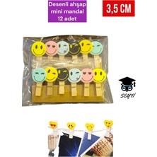 Desenli Ahşap Mini Mandal 12 Adet 3,5 cm Süsleme Mandalı