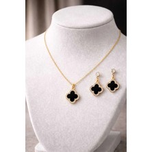 Banum Luxury Şık Yonca Siyah Çelik Ikili Takım Set