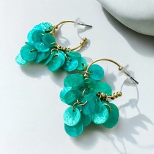 ALS Tasarım Dünyası  Halka Turkuaz Renk Sedefli Akrilik Şık Halka Küpe En:3 cm Boy:3 cm