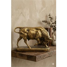 Dekoromi Altın Renkli Dekoratif Boğa Heykeli ve Biblo %100 Polyester Malzemeden Trend Hediyelik Obje