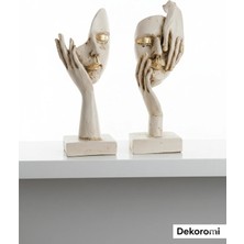 Tual Hobi Sanat Dekoratif 2'li Kadın Yüzü Maske Heykeli (26X11CM) Altın Eskitmeli Aksesuar