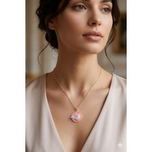 Ares 01 Store 💗kelebek Figürlü Zirkon Taşlı Yuvarlak Kolye Pembe Altın Renk Kadın Kolye💗