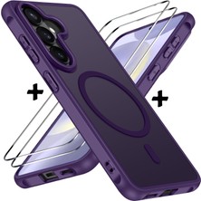 M.TK Moveteck Samsung Galaxy S26 Kılıf Mat Magsafe Şarj Özellikli Hassas Butonlu Yumuşak Renkli Kenarlı Kapak + Ekran Koruyucu Cam Set 2in1