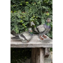 Tual Hobi Sanat Ev Dekorasyon Ayakta ve Oturan Güvercin Biblo Dekoratif Hediyelik Obje (20X20 CM)(20X12 Cm)