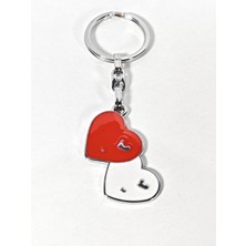 Moncuk Design Kırmızı Beyaz Kalp Figürlü Metal Anahtarlık – Romantik Tasarımlı Anahtarlık