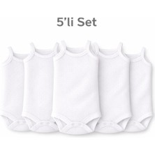 Novibaby 5'li Jakarlı Ip Askılı Bebek Body Zıbın Çıtçıtlı 100% Pamuk - Beyaz Çocuk İçin