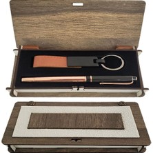 Ahşap Kutulu Bakır Kalem Anahtarlık Set