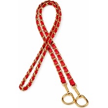 Nildenhobim Suni Derili Metal Çanta Zincir Seti Zincir Uzunluk 115 cm ( Kırmızı Deri - Altın Renk Aksesuar )