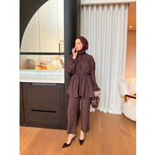 Miraydin Butik Önden Büzgülü Tünelli Modal Takım M41650 - Kahverengi