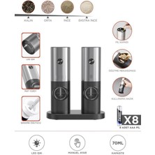 Başkenttekno Elektrikli Otomatik Tuz Karabiber Değirmeni Pilli Işıklı Baharat Öğütücü Siyah