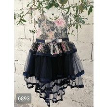 Kuyruklu Çiçekli Lacivert Kız Çocuk Elbise Abiye Gelinlik Tuhfetower