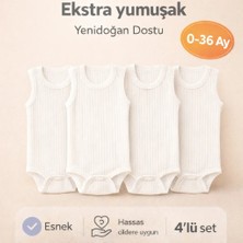 Novibaby 4'lü Bebek Atlet Body Zıbın Raporlu Çıtçıtlı Beyaz 100% Pamuk