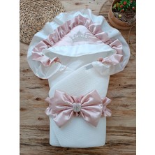 DMR Elegance Yenidoğan Mehtap Lüks Kelebek Taç Nakışlı Bebek Battaniyesi Kundak Gül Kurusu