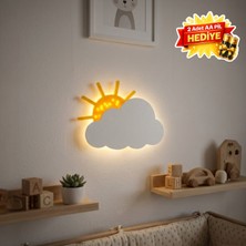 Prolaz Bulut Güneş Çocuk Odası Gece Lambası 22,5X19 cm Kablosuz LED Duvar Lambası 2 Aa Pil Hediye