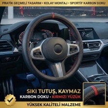 Valente Lusso Geçmeli Direksiyon Kılıfı Corsa Serisi Karbon - Kırmızı Yüzüklü & Sportif Kavrama (38-40CM Universal)