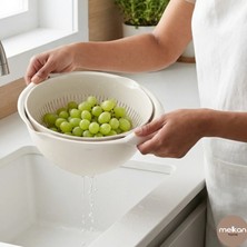 Melkan Home 360 Derece Dönebilir Makarna Süzgeci Çok Amaçlı Çift Hazneli Süzgeç Sebze Meyve Yıkama Döner Süzgeç