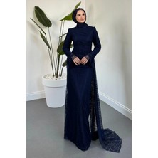 Merven Akyüz Dolphin Dantel Kolu Fırfır Abiye Lacivert