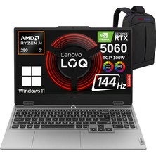 Lenovo Loq 15AHP10WZ15 Aı Amd Ryzen7 250 12GB 512GB RTX5060 (100WATT) Fhd 15.6 IPS 144Hz Windows 11 Home Gaming Taşınabilir Bilgisayar - Webzone Çanta
