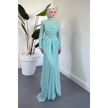 Merven Akyüz Juliet Noir Korse Detay Dantel Abiye Su Yeşili