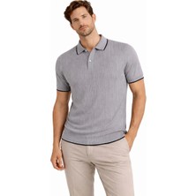 Glam Love Erkek Düğmeli Yaka Triko Dokuma Tişört Desenli Yazlık Şık Günlük Triko Tişört - Gri