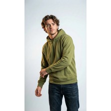 Unisex Rahat Kesim Pamuklu Yumuşak Dokulu Içi Polarlı Basic Desenli Kapüşonlu Sweatshirt Yeşil / Xl